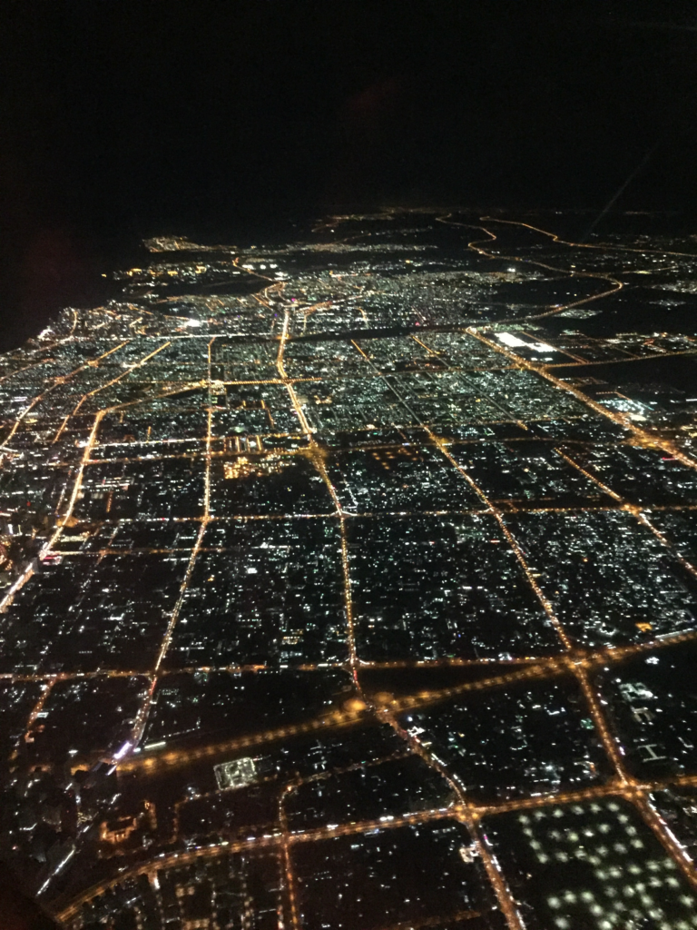 Picture of the Dubai city lights as we descend to the airport.